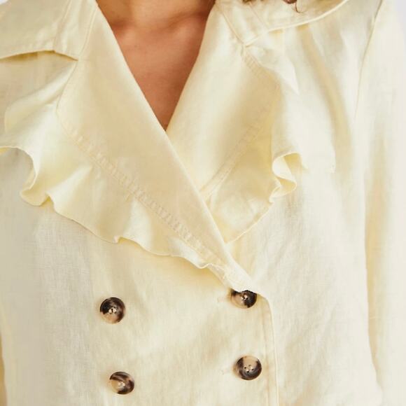 Free People Light Yellow Linen Crossover Back Bennie Crop Blazer Size XS - Picture 3 of 5